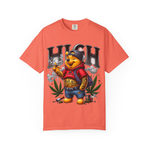High Vibes Unisex Garment-Dyed T-shirt with Cartoon Bear Design