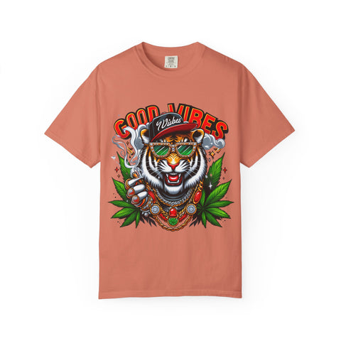 Good Vibes Tiger Graphic T-Shirt - Unisex Garment-Dyed Tee for Relaxed Summer Style
