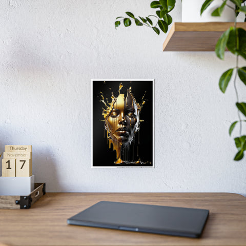 Glossy Art Poster - Golden Melting Woman Face - Modern Wall Decor