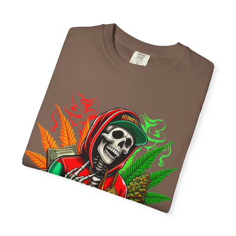 High Vibes Unisex Garment-Dyed T-Shirt - Skeleton & Cannabis Design