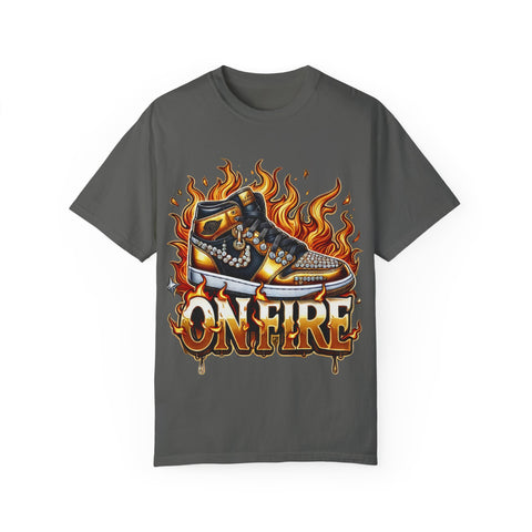 Unisex Garment-Dyed T-Shirt - 'On Fire' Graphic Tee for Sneaker Enthusiasts