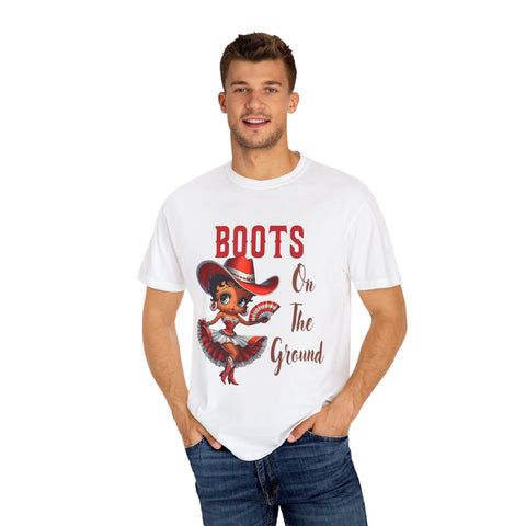 Boots On The Ground Unisex Garment-Dyed T-Shirt - Fun Western Style Tee for Festival Season