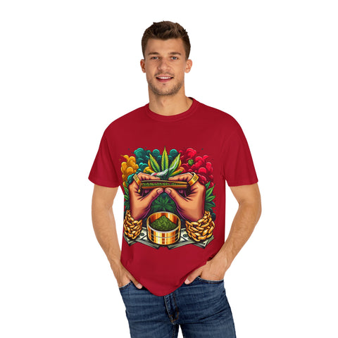 Vibrant Cannabis Lover's T-Shirt - Unisex, Garment-Dyed with Artistic Design