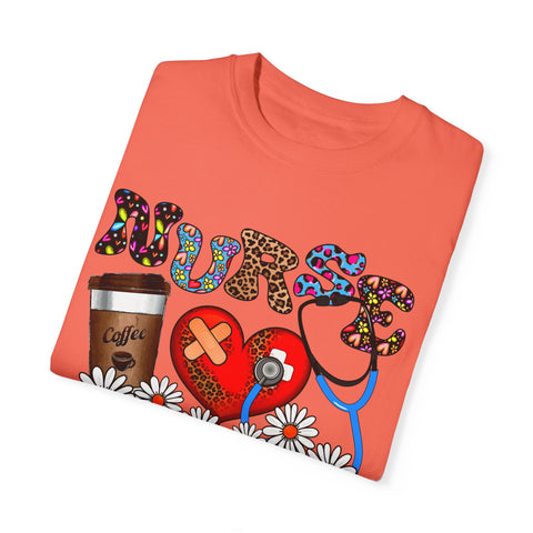 Nurse Love Graphic T-Shirt - Coffee Scrubs & Rubber Gloves