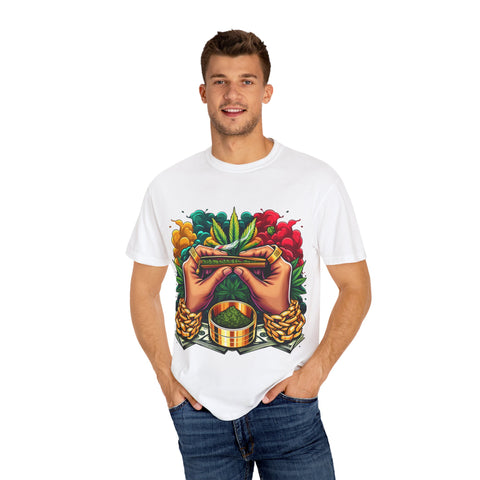 Vibrant Cannabis Lover's T-Shirt - Unisex, Garment-Dyed with Artistic Design