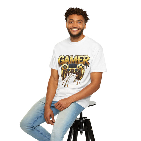 Gamer Gold Drip T-Shirt – Unisex Garment-Dyed Tee for Gaming Enthusiasts