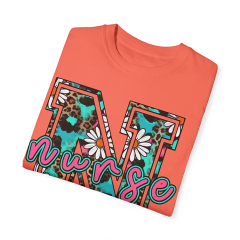 Nurse Floral Monogram T-Shirt - Unisex Garment-Dyed Style