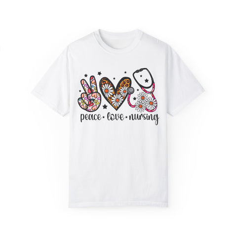 Peace Love Nursing T-Shirt - Unisex Garment-Dyed Tee for Nurses