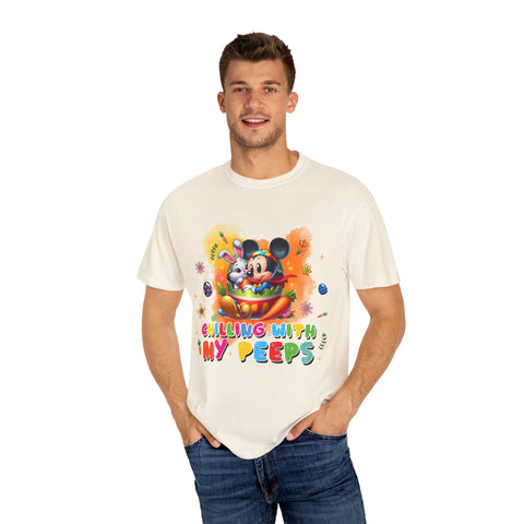 Chilling With My Peeps Unisex Garment-Dyed T-shirt | Fun Easter Graphic Tee