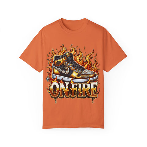 Unisex Garment-Dyed T-Shirt - 'On Fire' Graphic Tee for Sneaker Enthusiasts
