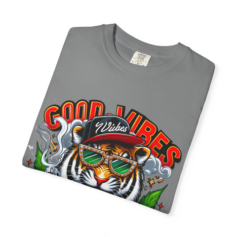Good Vibes Tiger Graphic T-Shirt - Unisex Garment-Dyed Tee for Relaxed Summer Style