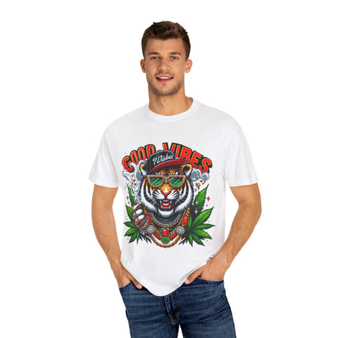 Good Vibes Tiger Graphic T-Shirt - Unisex Garment-Dyed Tee for Relaxed Summer Style
