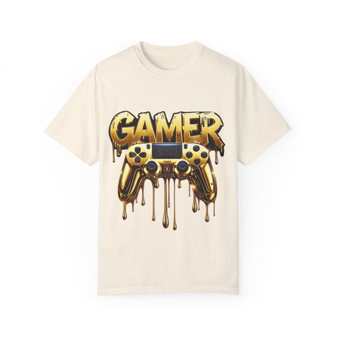 Gamer Gold Drip T-Shirt – Unisex Garment-Dyed Tee for Gaming Enthusiasts