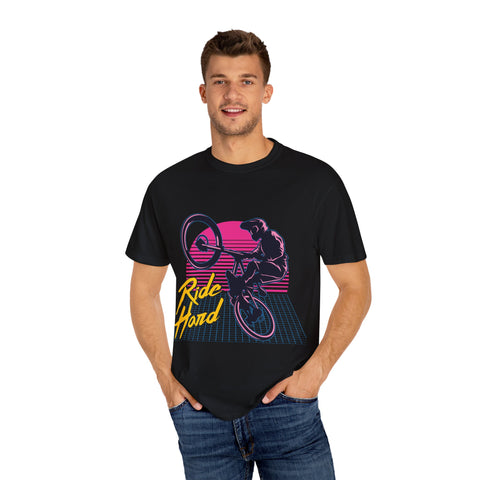 Ride Hard Unisex Garment-Dyed T-Shirt - Perfect for Cyclists & Outdoor Enthusiasts