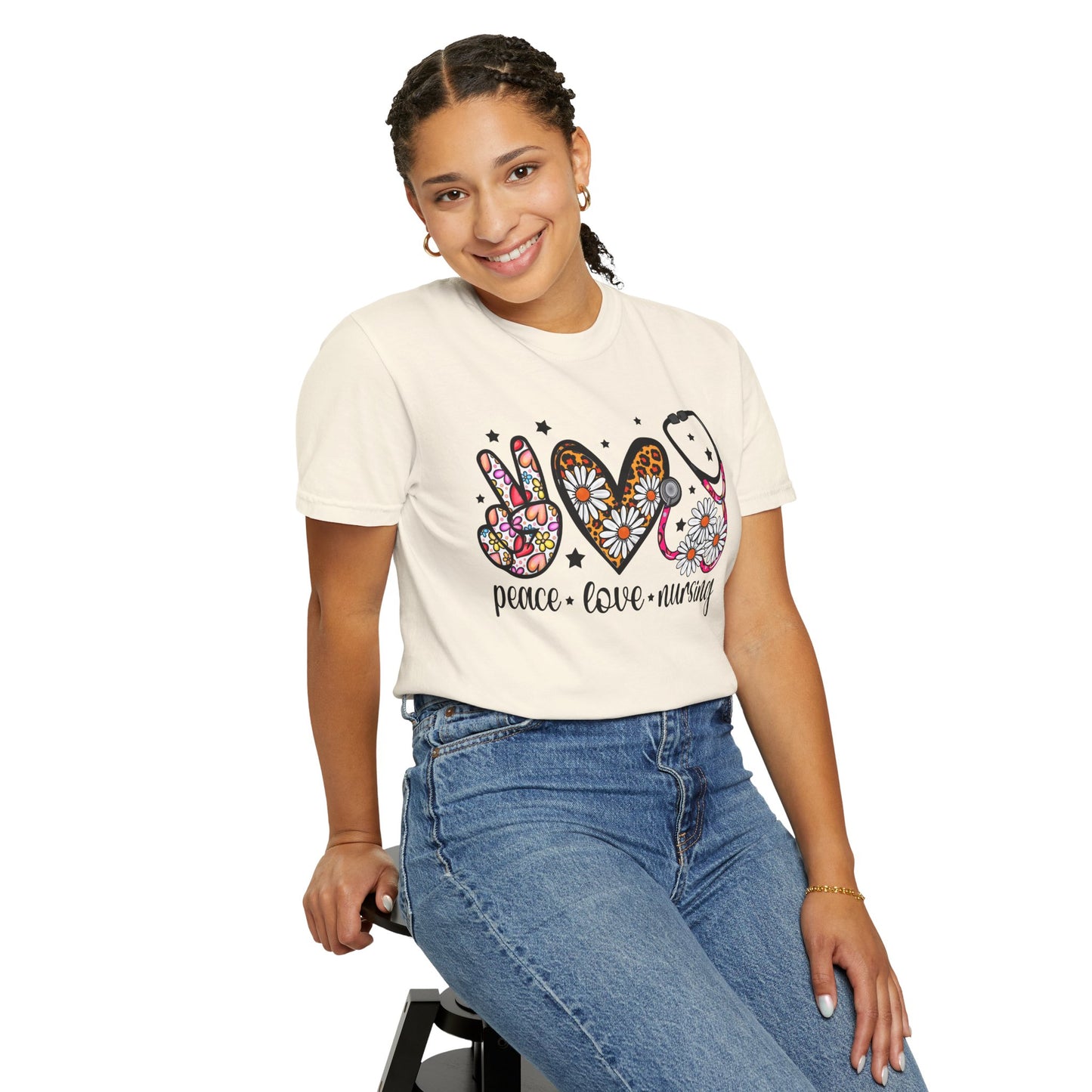 Peace Love Nursing T-Shirt - Unisex Garment-Dyed Tee for Nurses