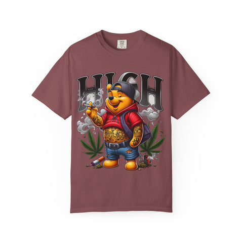 High Vibes Unisex Garment-Dyed T-shirt with Cartoon Bear Design