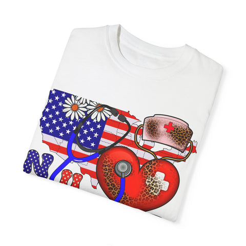 Patriotic Nurse T-shirt - Unisex Garment-Dyed Tee for Healthcare Heroes