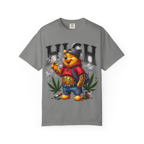 High Vibes Unisex Garment-Dyed T-shirt with Cartoon Bear Design