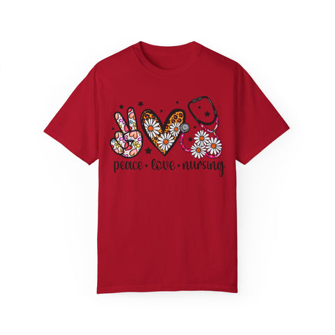 Peace Love Nursing T-Shirt - Unisex Garment-Dyed Tee for Nurses