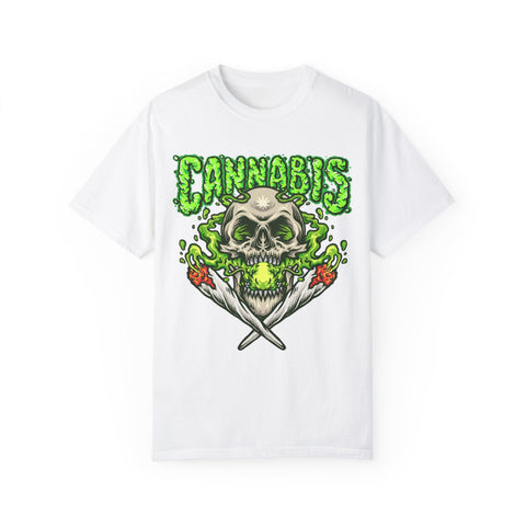 Skull & Cannabis Unisex Garment-Dyed T-Shirt - Unique Graphic Tee for Weed Enthusiasts