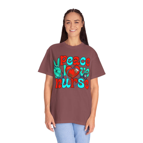 Peace Love Nurse Unisex Garment-Dyed T-Shirt
