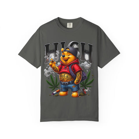High Vibes Unisex Garment-Dyed T-shirt with Cartoon Bear Design