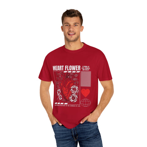 Heart Flower Unisex Garment-Dyed T-shirt - Symbol of Love and Strength