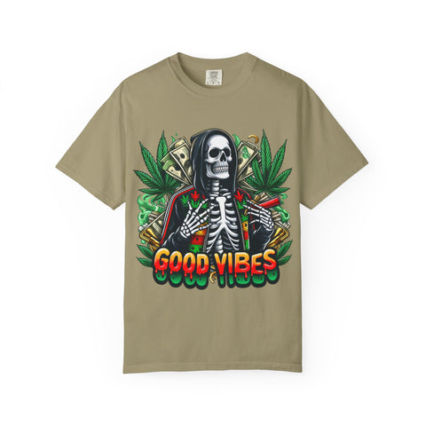 Good Vibes Unisex T-Shirt - Garment-Dyed Skeleton Design