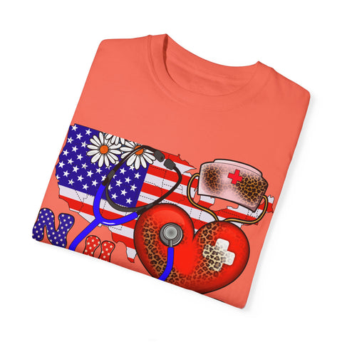 Patriotic Nurse T-shirt - Unisex Garment-Dyed Tee for Healthcare Heroes