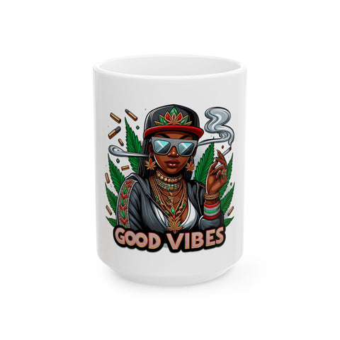Good Vibes Ceramic Mug - 11oz & 15oz | Cannabis-Inspired Gift for Coffee Lovers