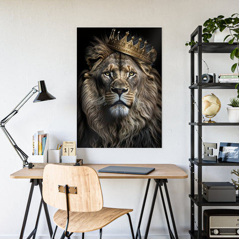 Majestic Lion Wall Art - Crowned Warrior Gloss Poster