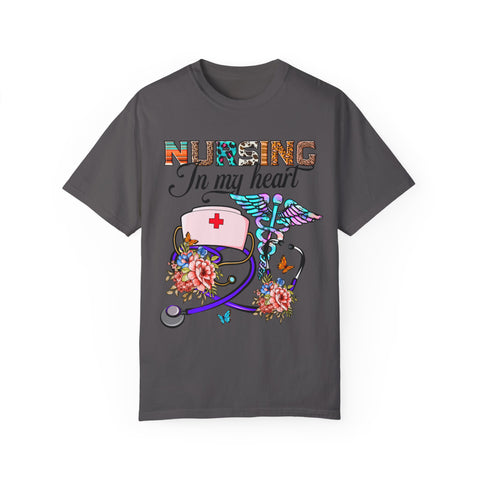 Nursing Heart T-Shirt - Unisex Garment-Dyed Tee for Healthcare Workers
