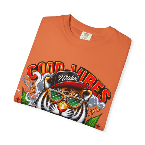 Good Vibes Tiger Graphic T-Shirt - Unisex Garment-Dyed Tee for Relaxed Summer Style
