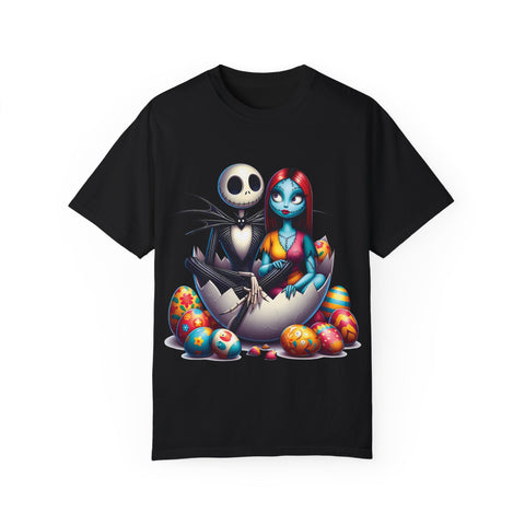 Cute Couples Halloween T-Shirt - Unisex Garment-Dyed Tee with Skeleton & Monster Designs