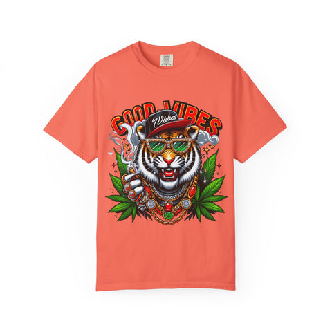 Good Vibes Tiger Graphic T-Shirt - Unisex Garment-Dyed Tee for Relaxed Summer Style