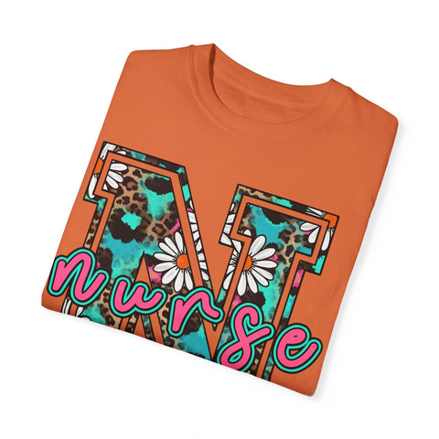 Nurse Floral Monogram T-Shirt - Unisex Garment-Dyed Style