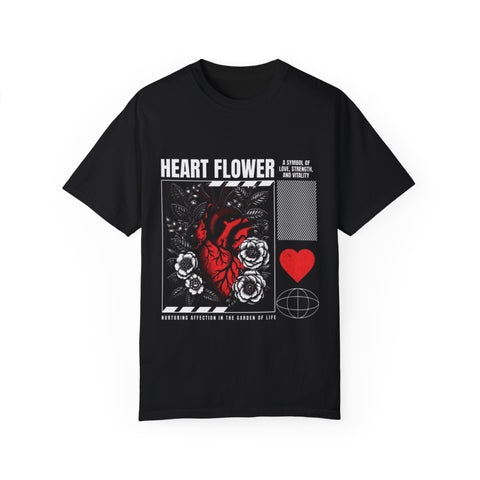 Heart Flower Unisex Garment-Dyed T-shirt - Symbol of Love and Strength