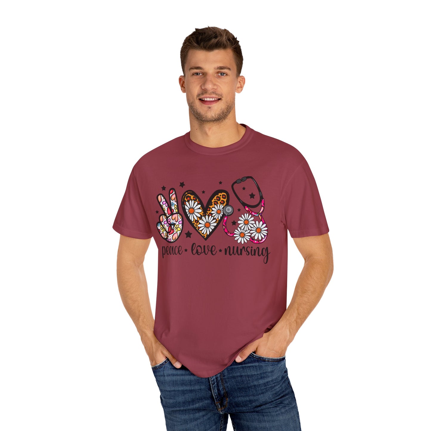 Peace Love Nursing T-Shirt - Unisex Garment-Dyed Tee for Nurses