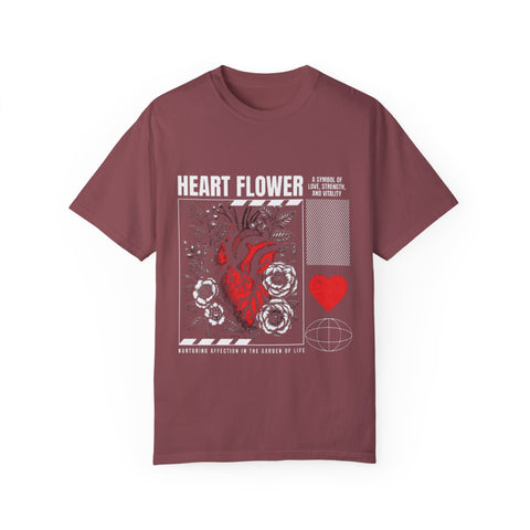 Heart Flower Unisex Garment-Dyed T-shirt - Symbol of Love and Strength