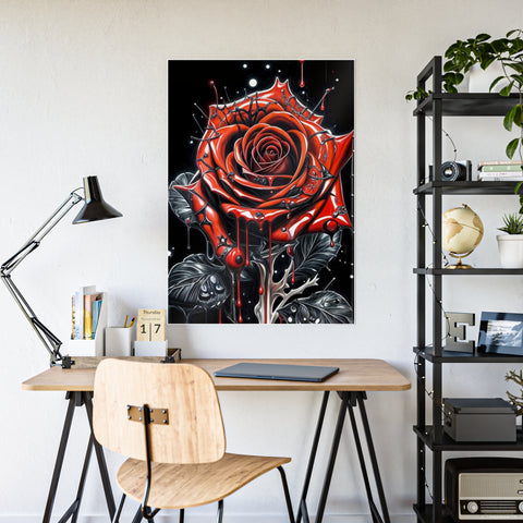 Decorative Gloss Poster - Red Rose with Dripping Paint Art