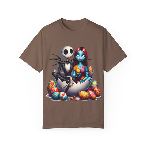 Cute Couples Halloween T-Shirt - Unisex Garment-Dyed Tee with Skeleton & Monster Designs