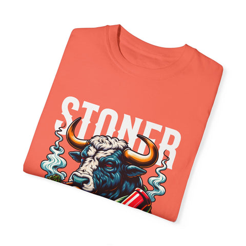 Stoner Bull T-Shirt - High on Life Design - Unisex Garment-Dyed Tee for Cannabis Enthusiasts