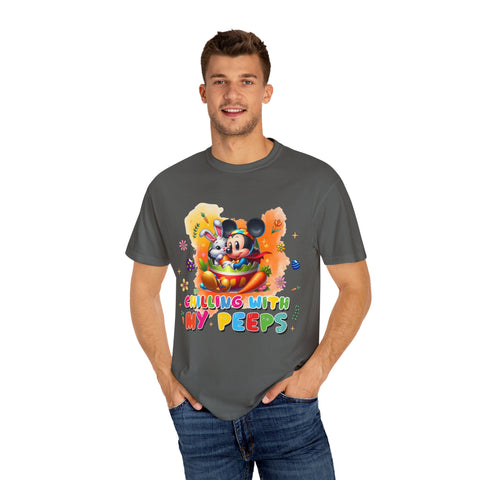 Chilling With My Peeps Unisex Garment-Dyed T-shirt | Fun Easter Graphic Tee