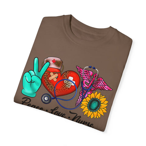 Peace Love Nurse T-Shirt | Unisex Garment-Dyed Tee for Healthcare Heroes