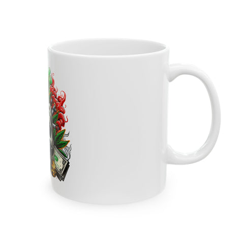 Skull & Cannabis Ceramic Mug | 11oz & 15oz | Perfect for Smokers & Alternative Lifestyle