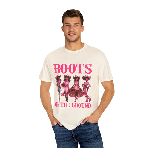 Unisex Garment-Dyed T-shirt: "Boots on the Ground" Vintage Western Style Tee
