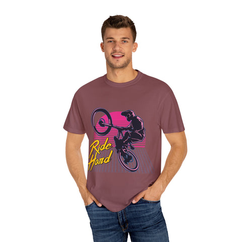 Ride Hard Unisex Garment-Dyed T-Shirt - Perfect for Cyclists & Outdoor Enthusiasts