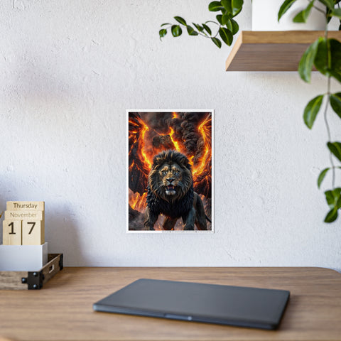 Majestic Lion Gloss Poster - Fiery Artwork for Animal Lovers
