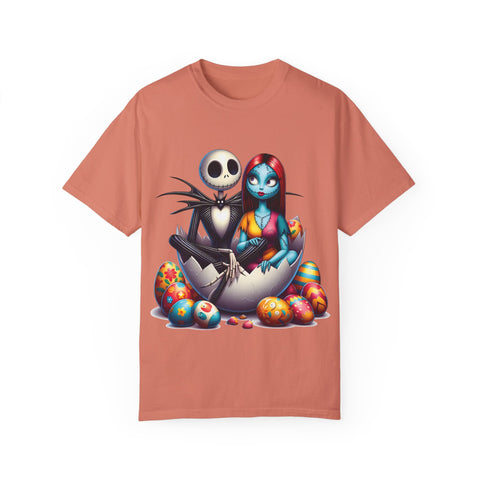 Cute Couples Halloween T-Shirt - Unisex Garment-Dyed Tee with Skeleton & Monster Designs