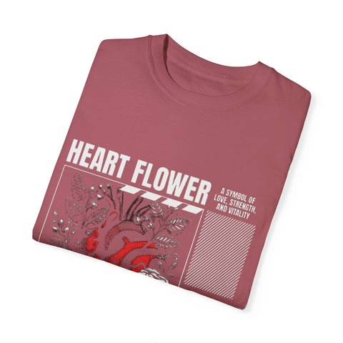 Heart Flower Unisex Garment-Dyed T-shirt - Symbol of Love and Strength